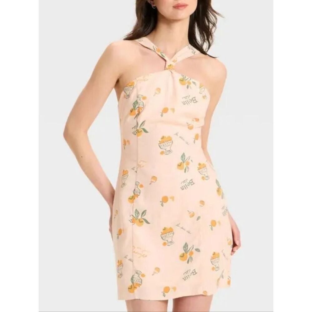 Wild Fable Bella Vita Citrus Knotted Y-Neck Linen Mini Dress Size Small
